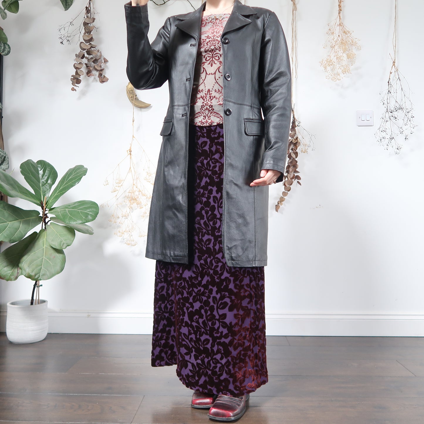 Black leather jacket - size S/M