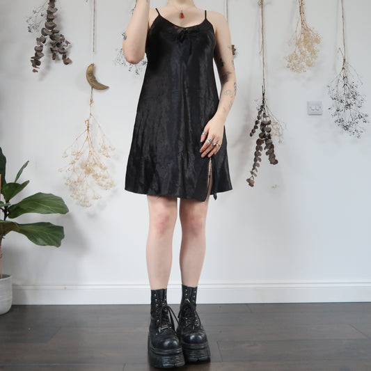Black satin slip dress - size M/L