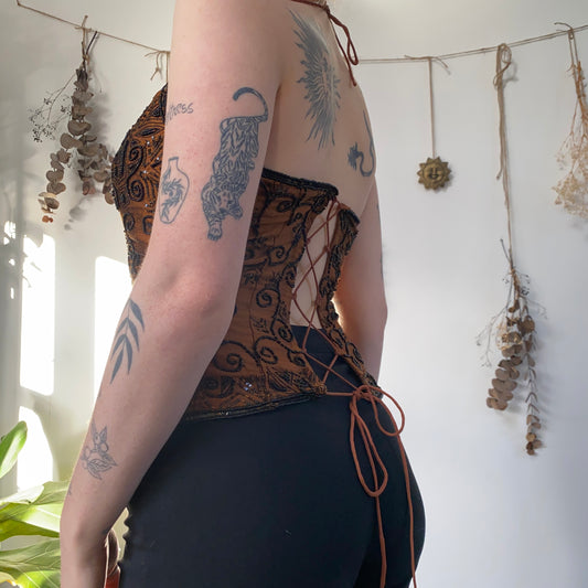Beaded silk corset - size M
