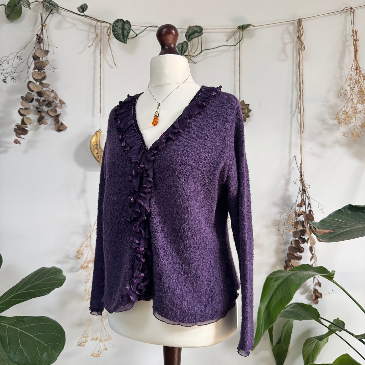 Purple knit cardigan top - size L