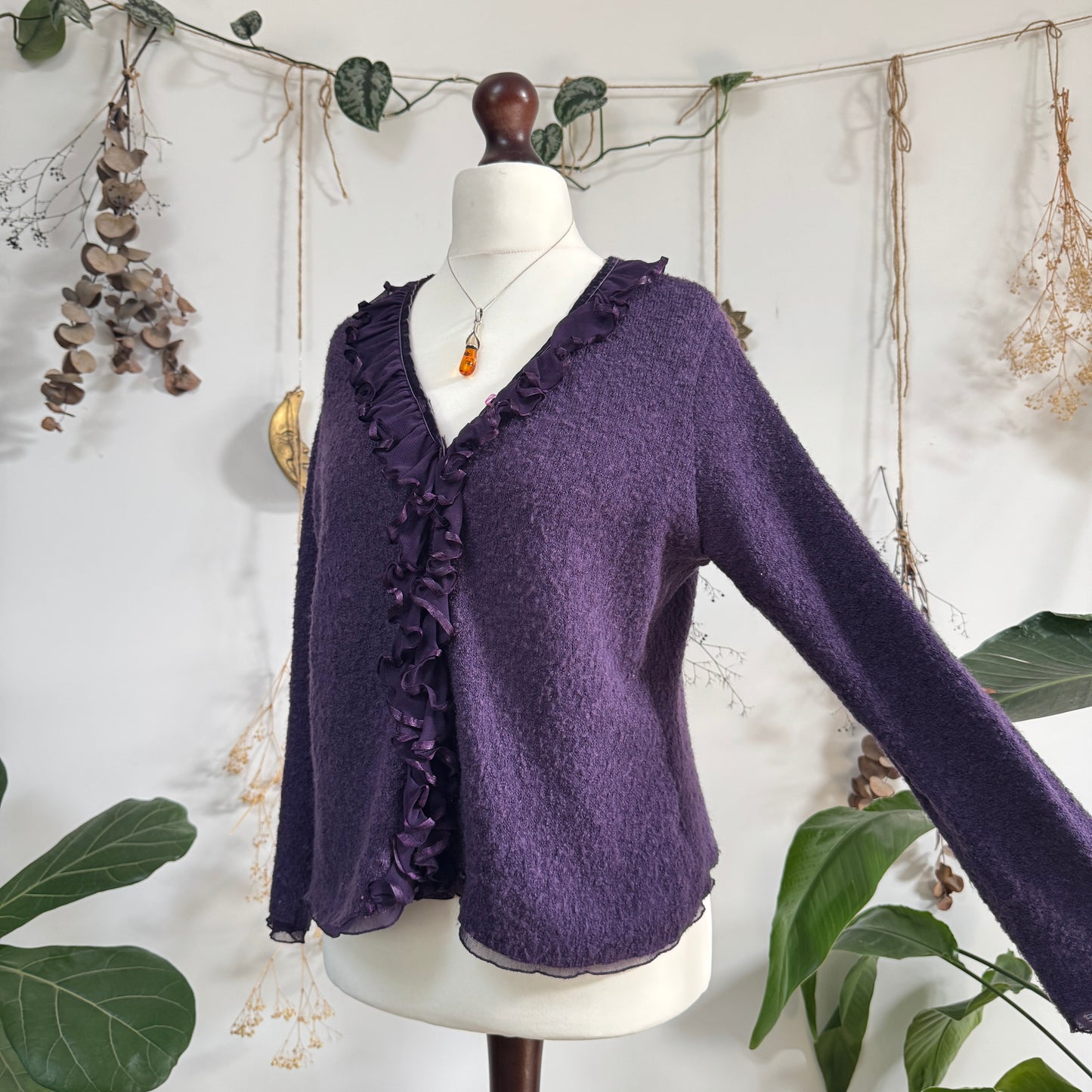Purple knit cardigan top - size L