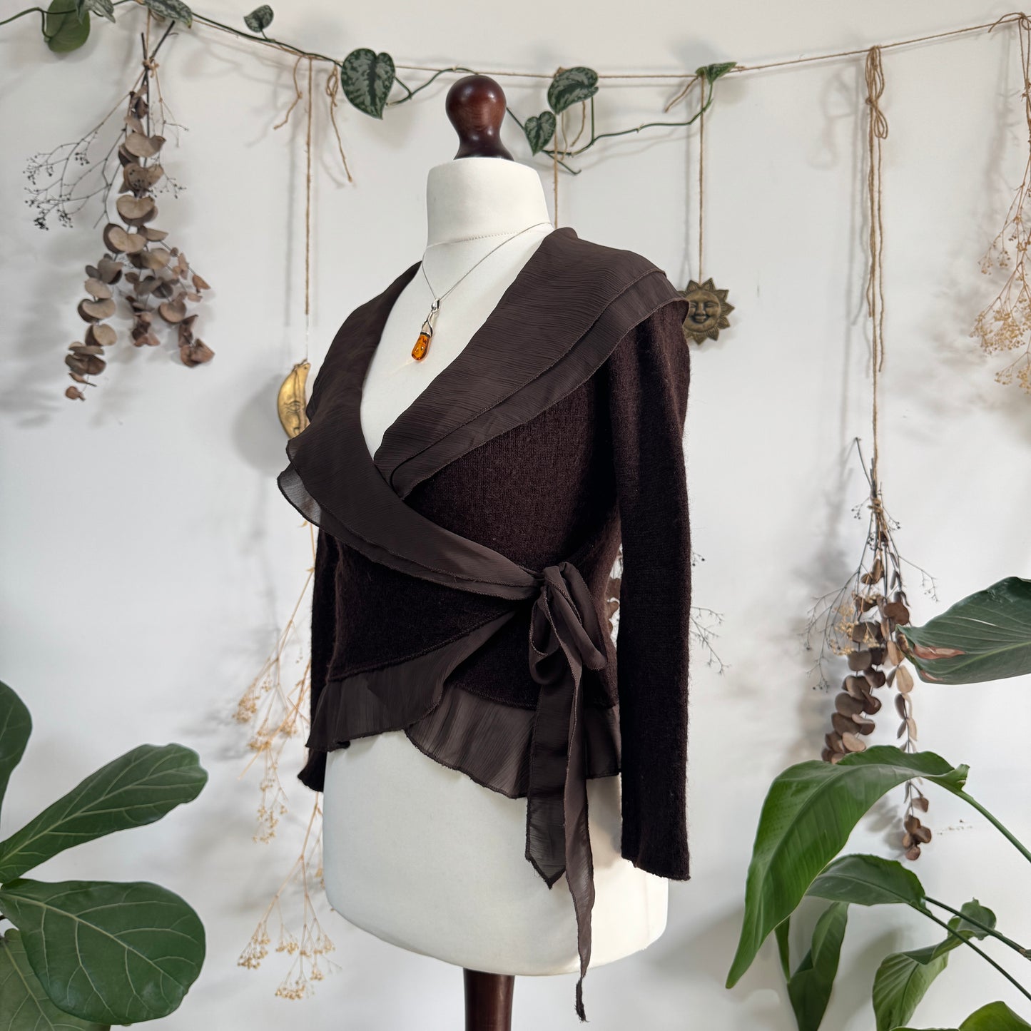 Brown knit wrap top - size M