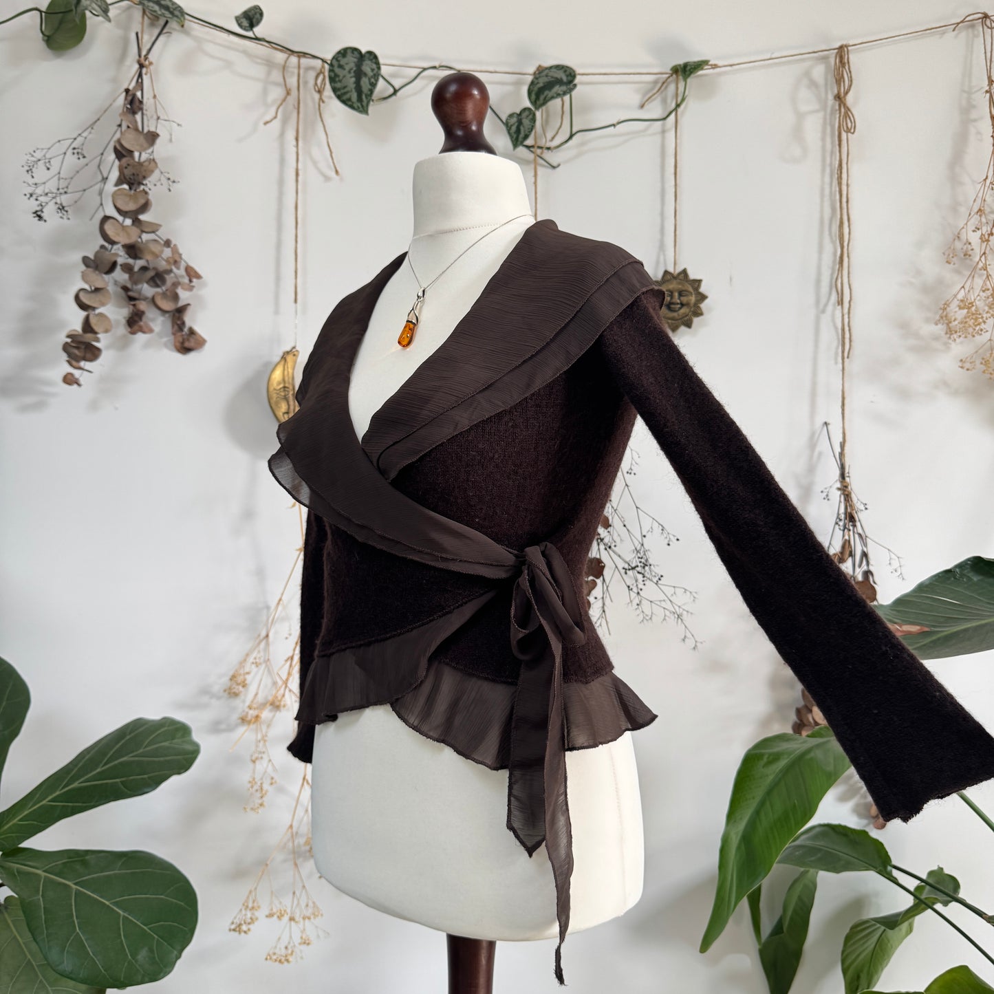 Brown knit wrap top - size M