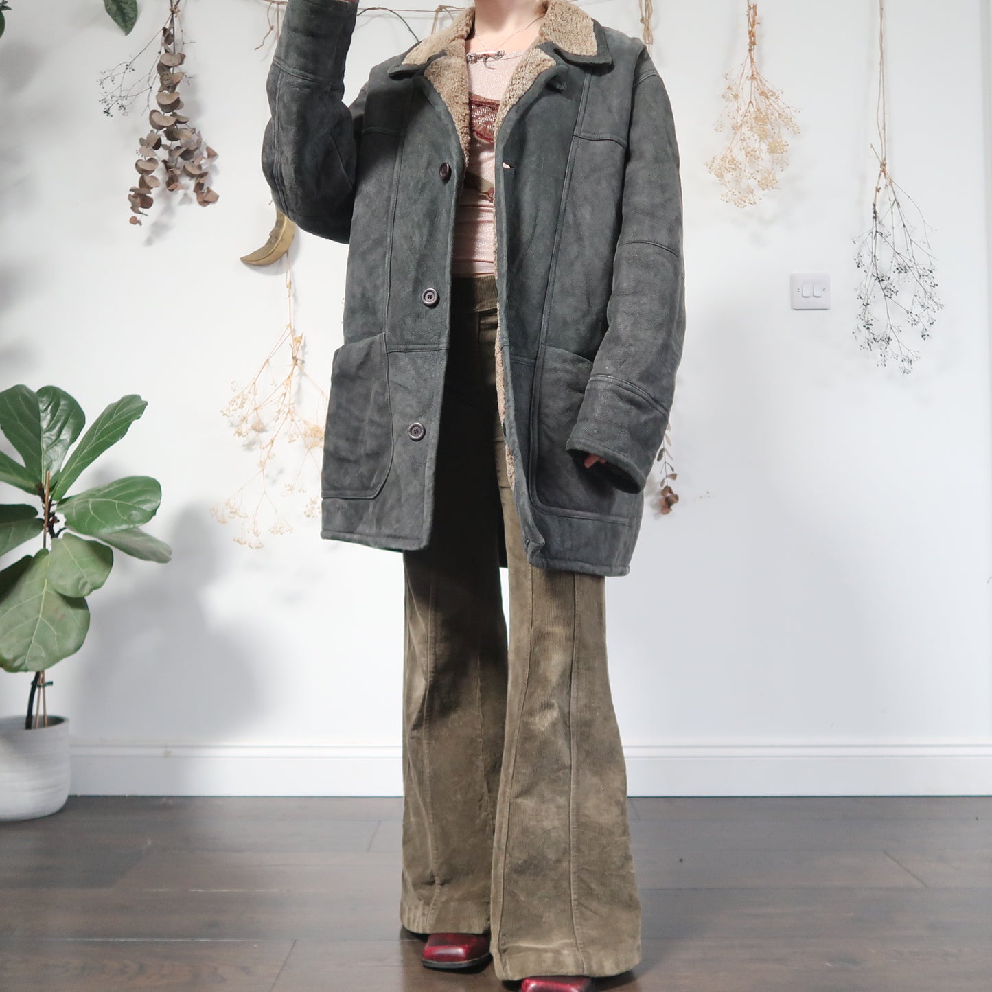 Teal sheepskin coat - size XL