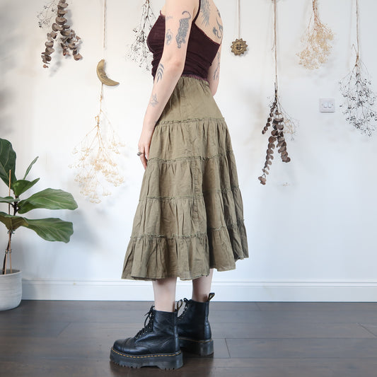 Khaki tiered skirt - size XS/S