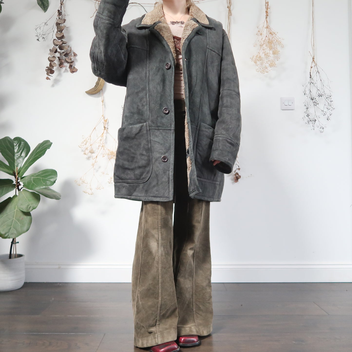 Teal sheepskin coat - size XL