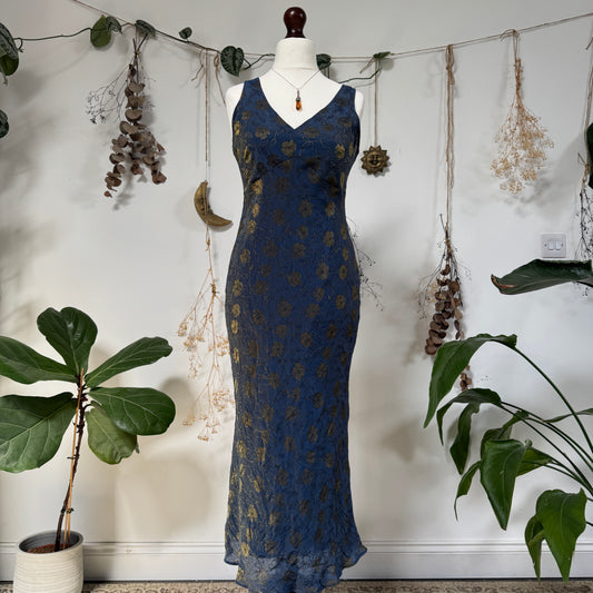Navy gold floral dress - size M