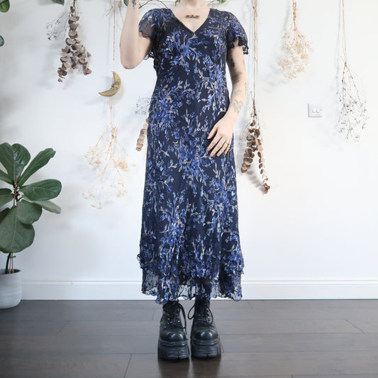 Navy devore dress - size L