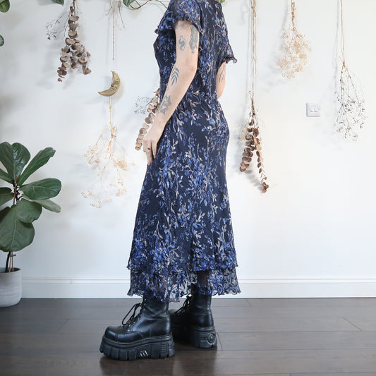 Navy devore dress - size L