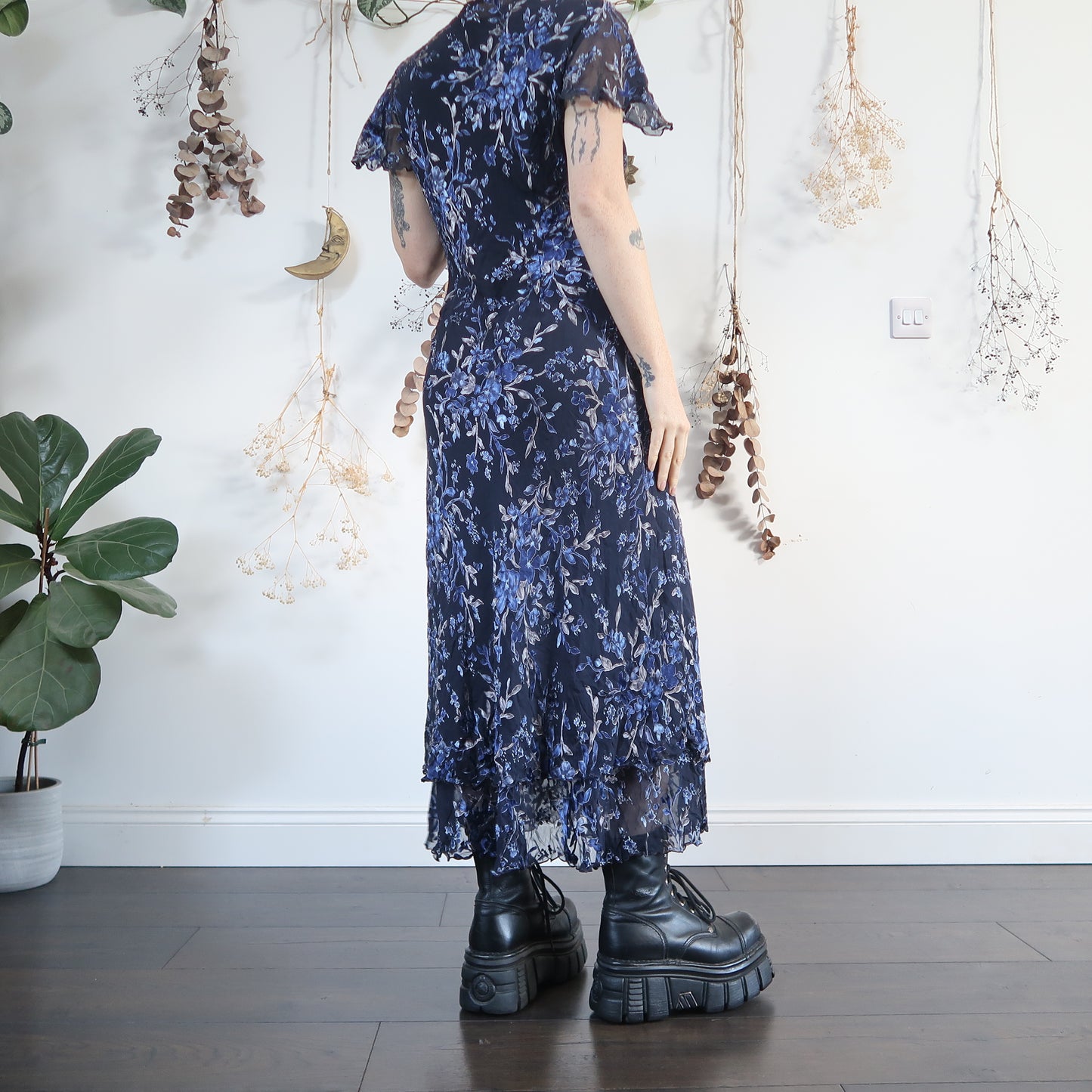 Navy devore dress - size L