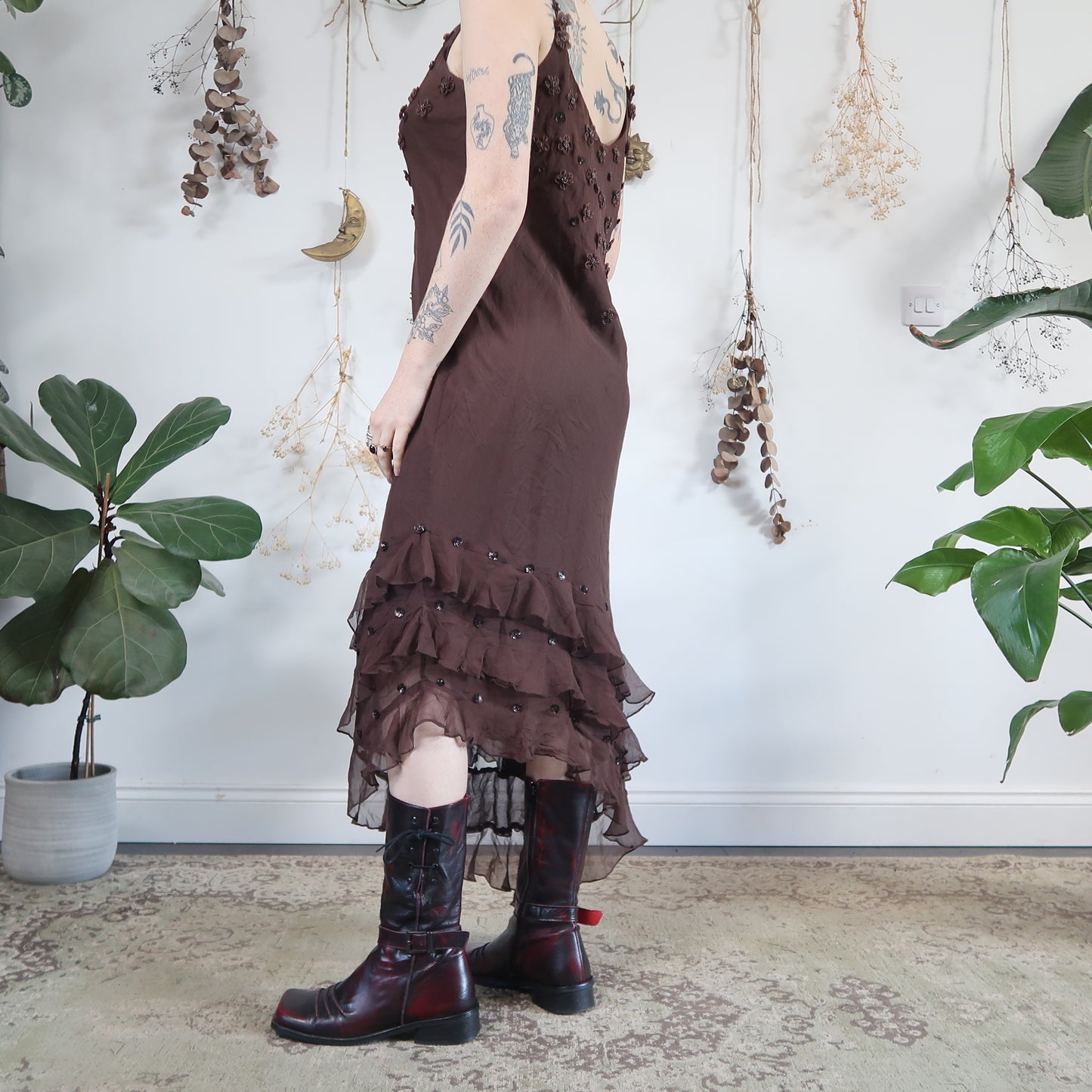 Brown silk dress - size L