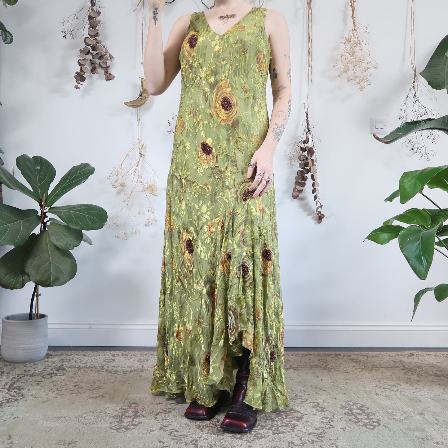 Green beaded dress - size L