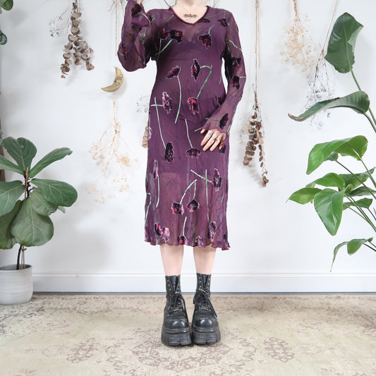 Purple velvet embossed dress - size L