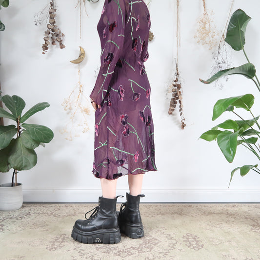 Purple velvet embossed dress - size L