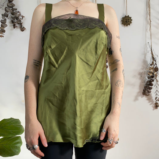 Green satin top - size L