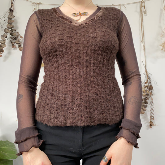 Brown mesh knit top - size M