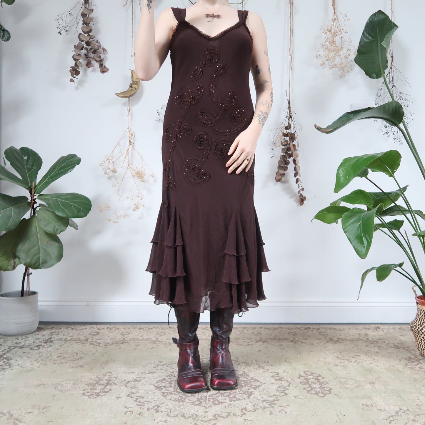 Brown beaded dress - size M