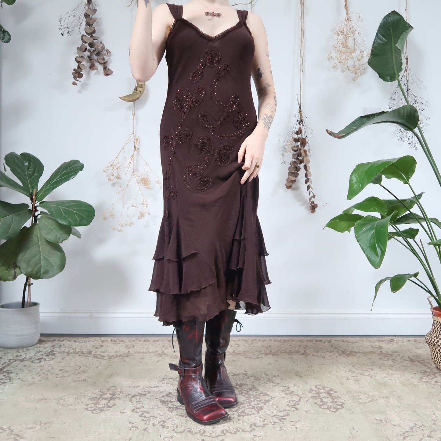 Brown beaded dress - size M