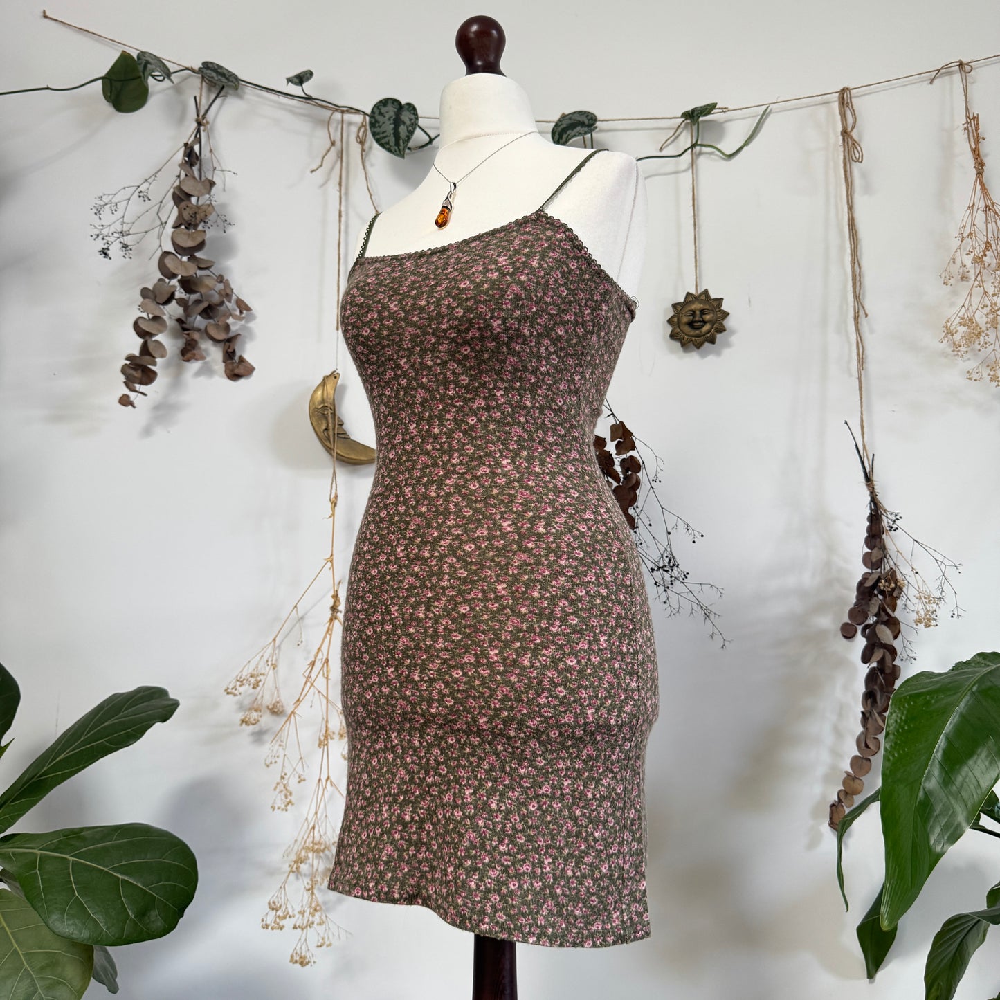 Khaki floral dress - size S