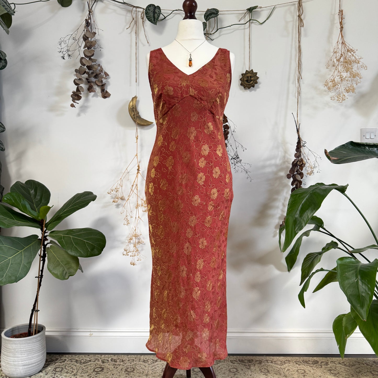 Golden orange floral dress - size M