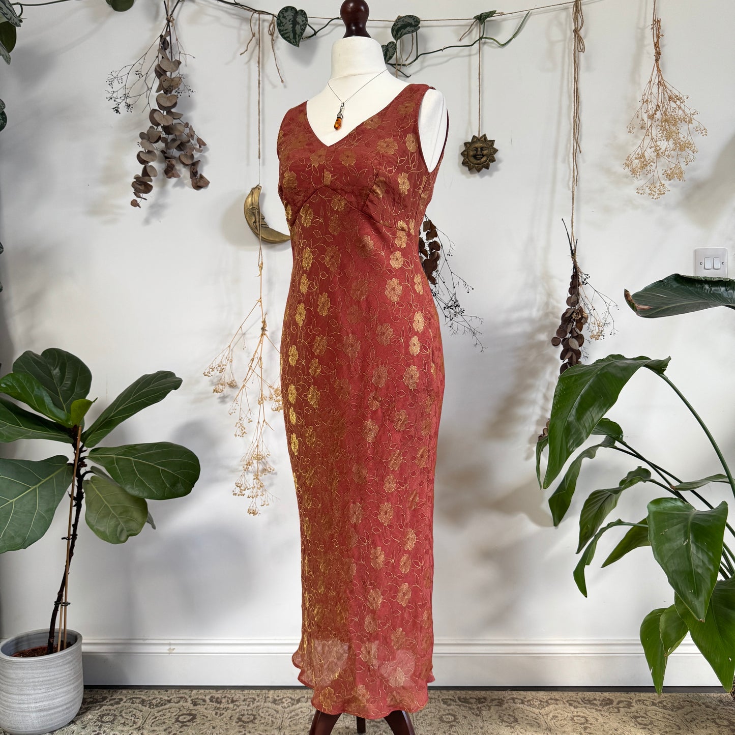 Golden orange floral dress - size M