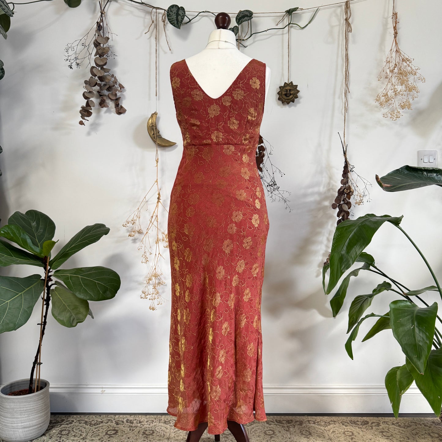 Golden orange floral dress - size M