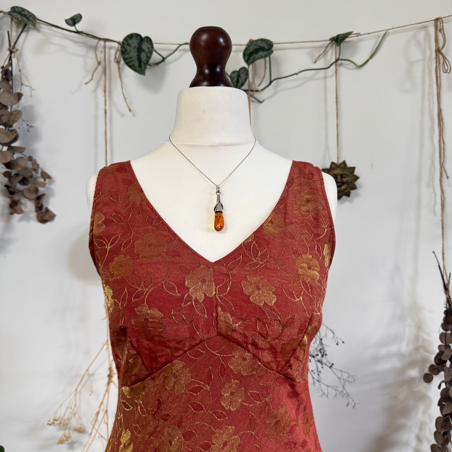 Golden orange floral dress - size M