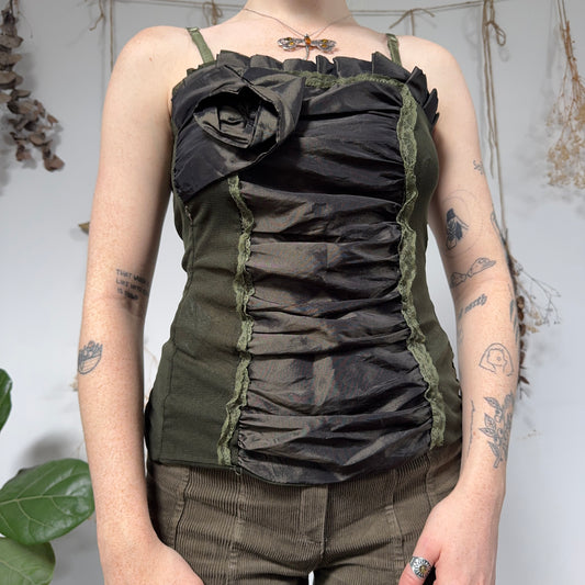 Green iridescent ruffle cami - size S