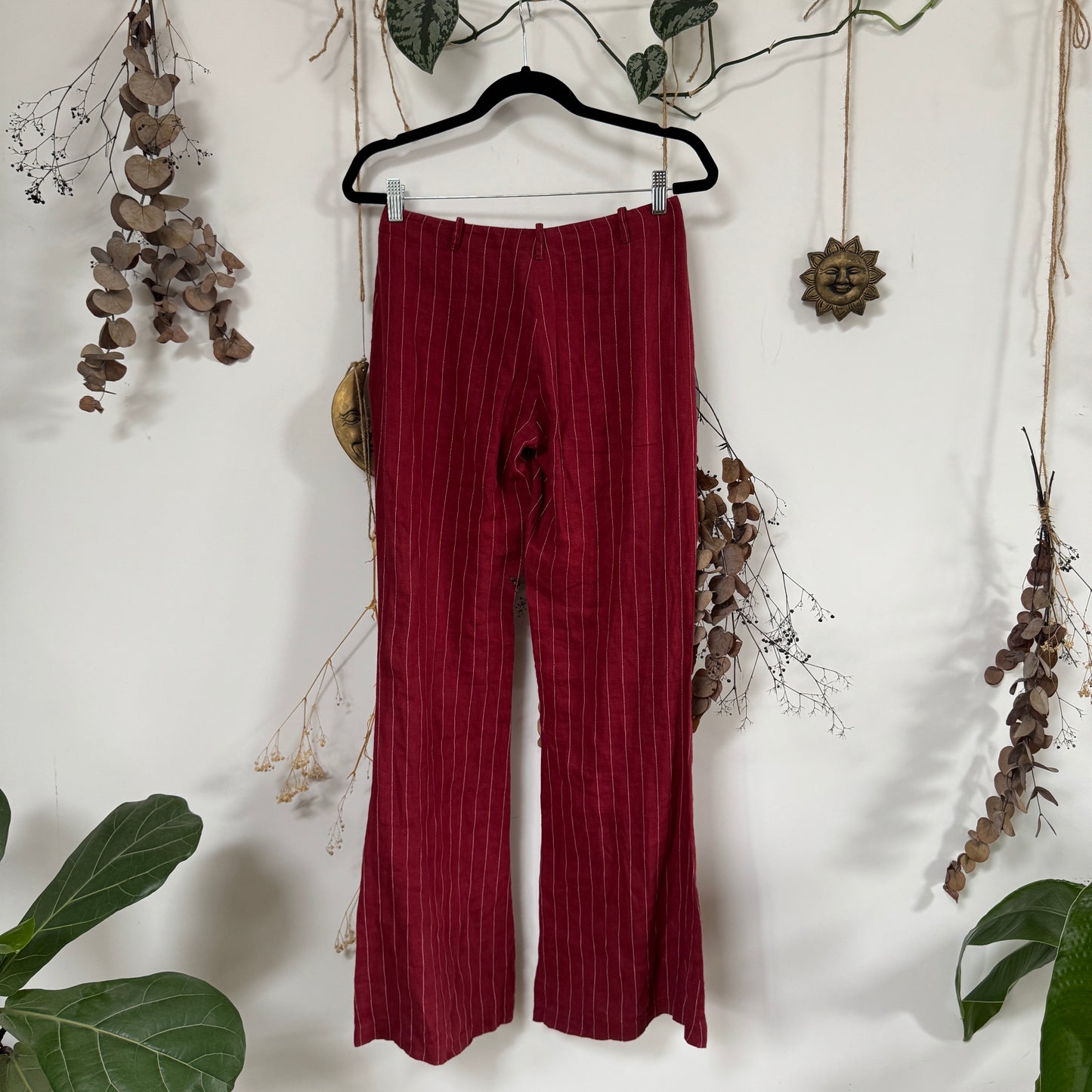 Red pinstripe linen trousers - size S