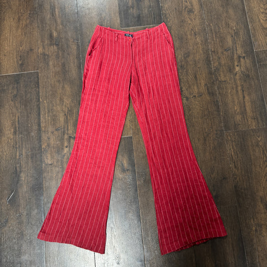 Red pinstripe linen trousers - size S