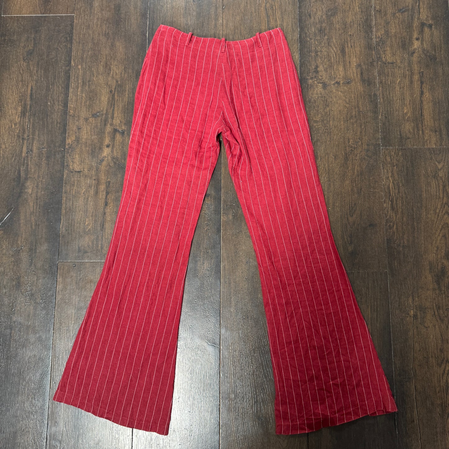 Red pinstripe linen trousers - size S