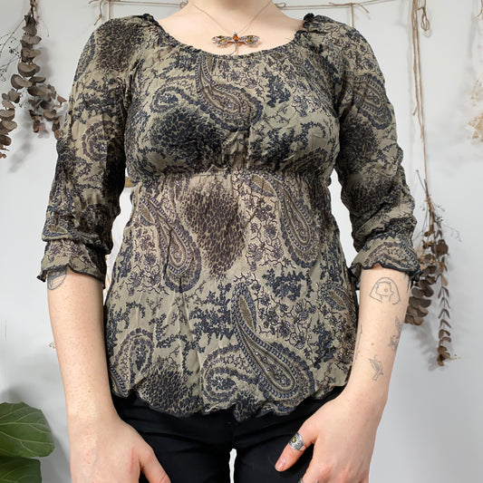 Green paisley top - size S/M