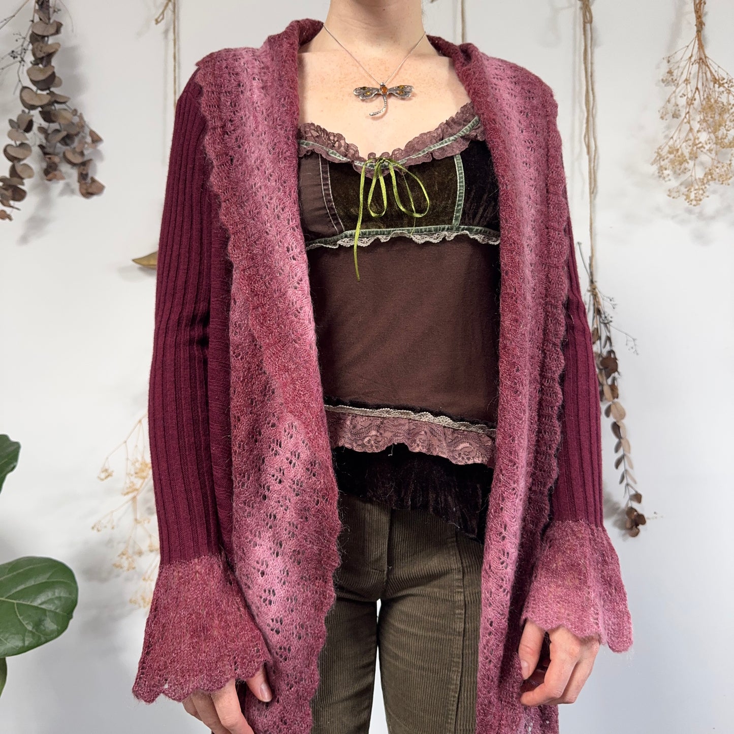 Raspberry knit cardigan - size M