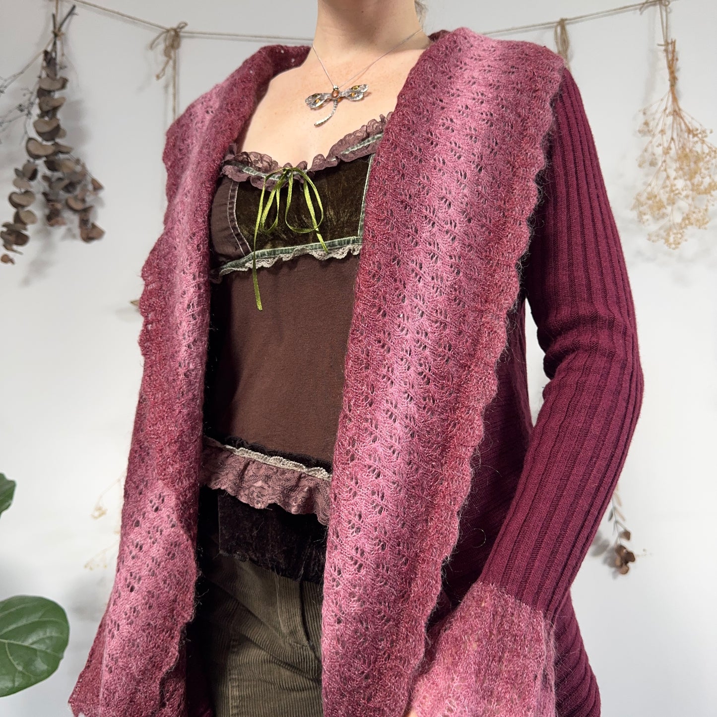 Raspberry knit cardigan - size M
