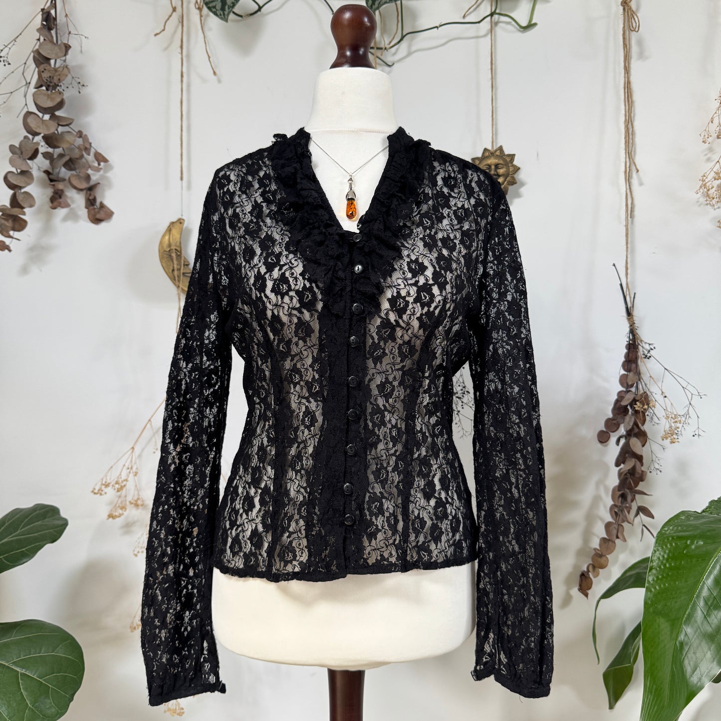 Black lace blouse - size L