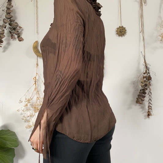 Brown crinkle blouse - size M/L