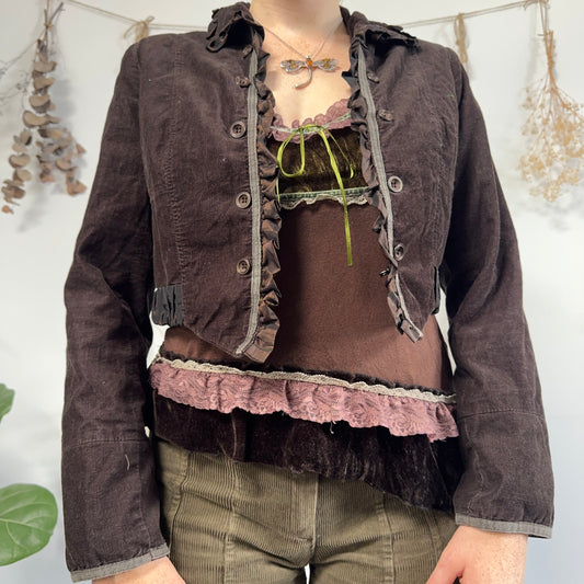 Brown cord cropped jacket - size M