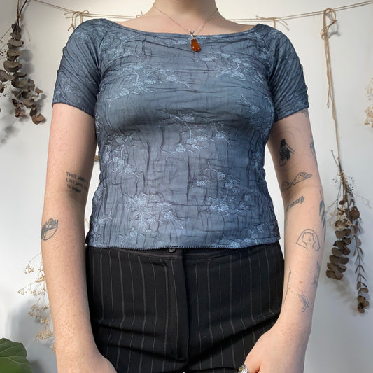 Blue floral mesh tshirt - size S
