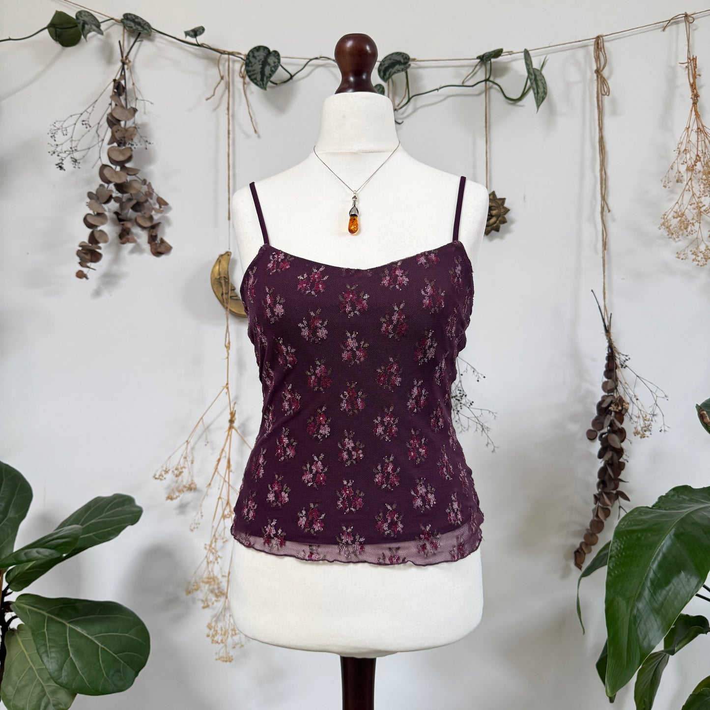 Purple floral mesh cami - size M