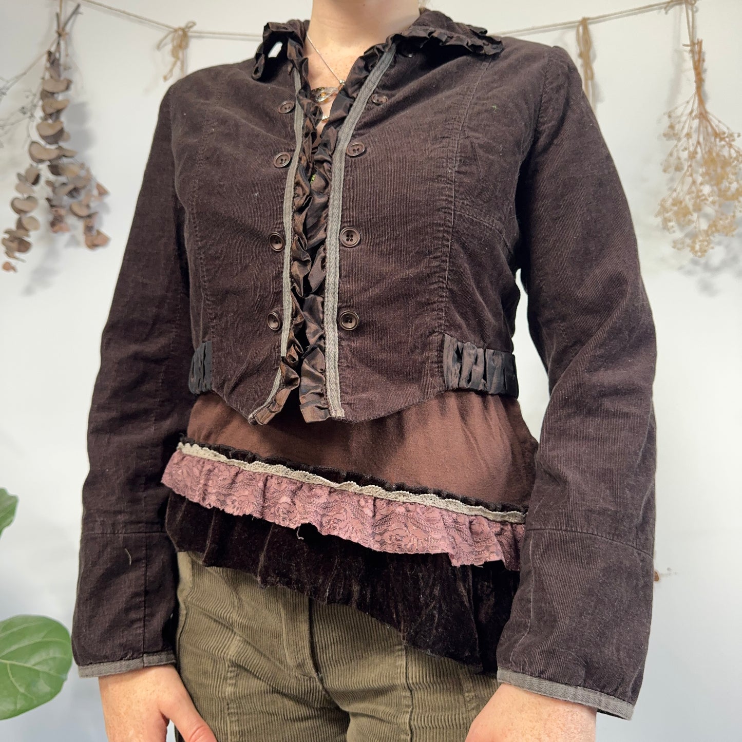 Brown cord cropped jacket - size M