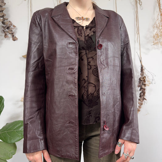 Burgundy brown leather jacket - size M/L