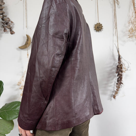 Burgundy brown leather jacket - size M/L