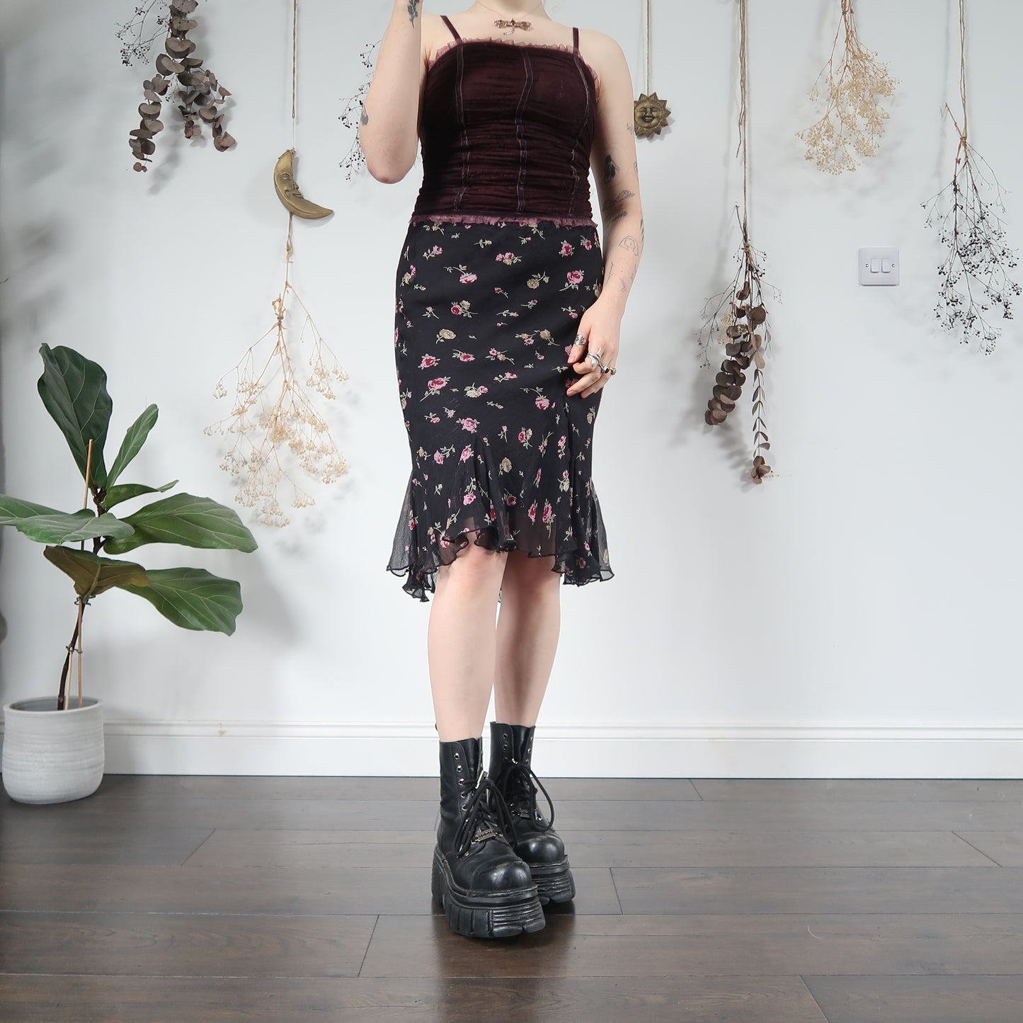 Floral silk skirt - size XS/S