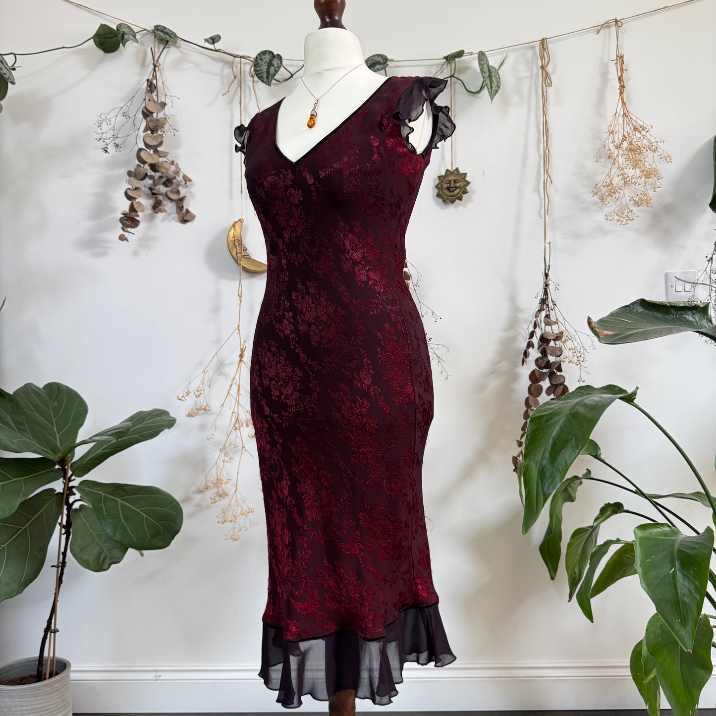 Wine red floral dress - size S/M