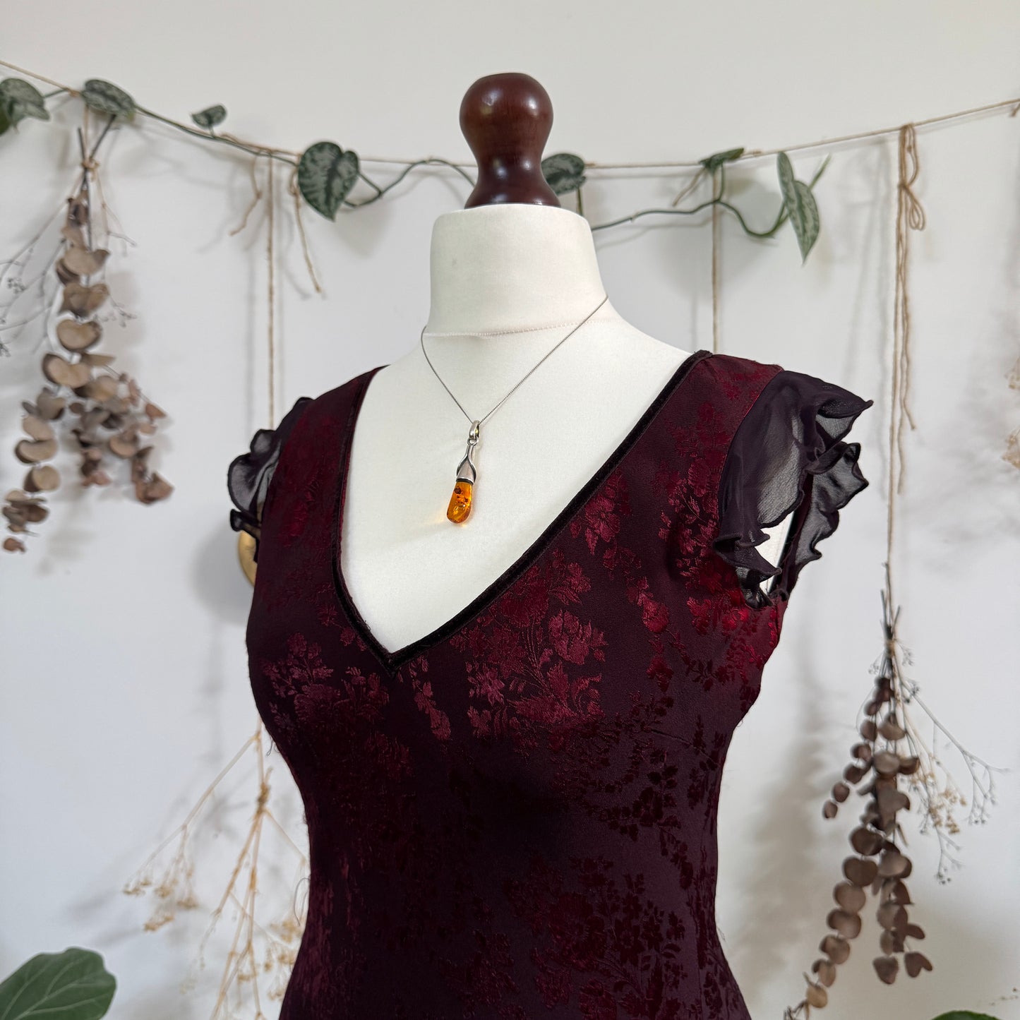 Wine red floral dress - size S/M