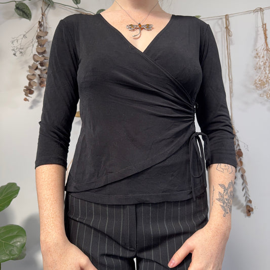 Black slinky wrap top - size M