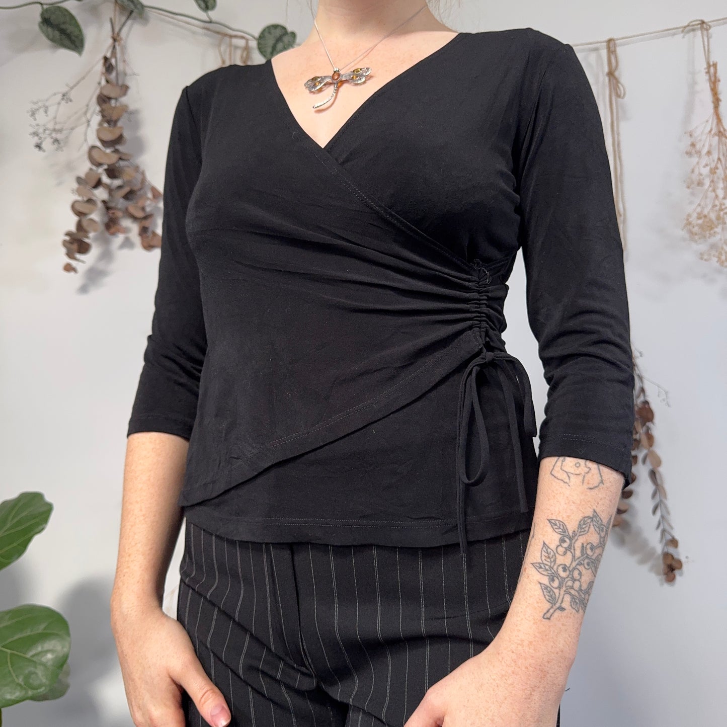 Black slinky wrap top - size M