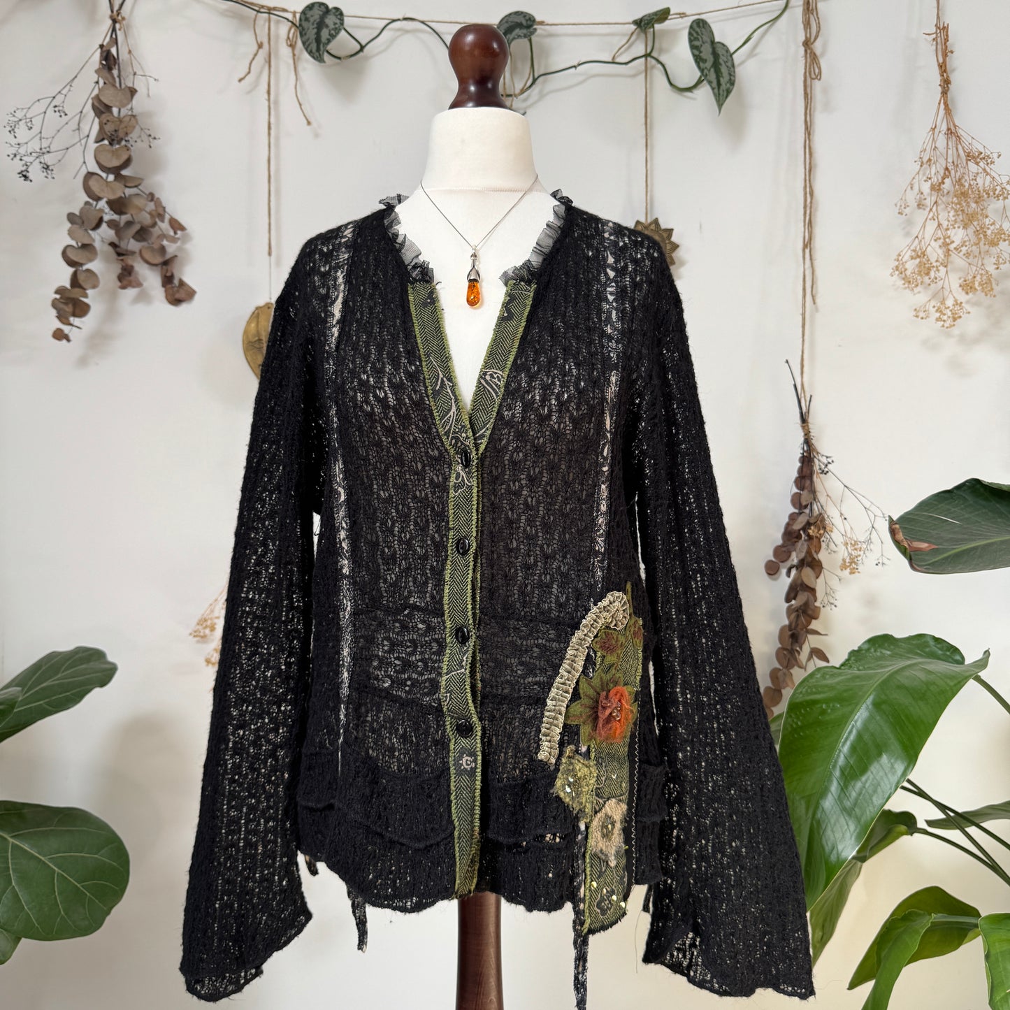Black knit cardigan top - size L/XL