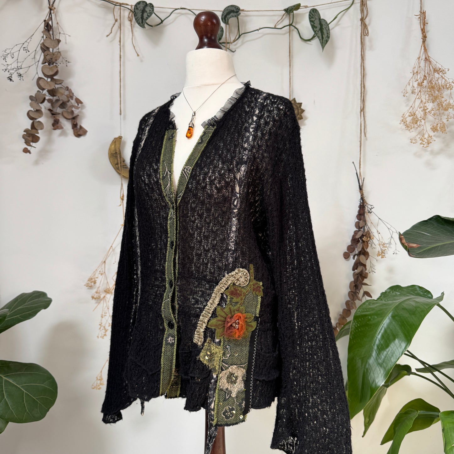 Black knit cardigan top - size L/XL