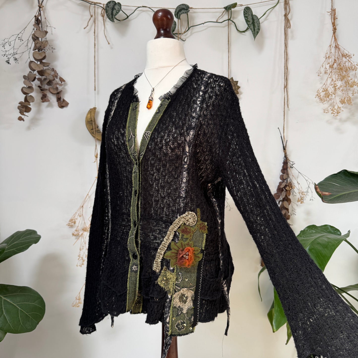 Black knit cardigan top - size L/XL